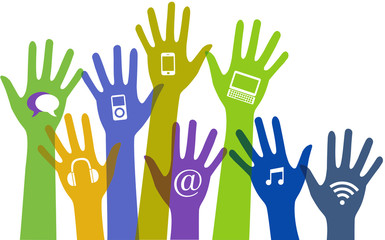 Fototapeta premium Set of hands with communication icons