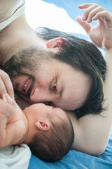 Fototapeta na wymiar Newborn baby first days with his father