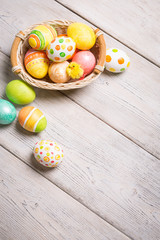 Easter eggs on wooden