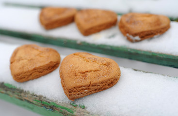 Homemade cookies with cinnamon in the snow