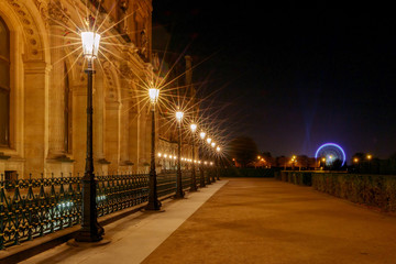 Paris. Tuileries Gardens at night.