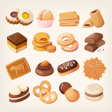 Cookies and biscuits icons set