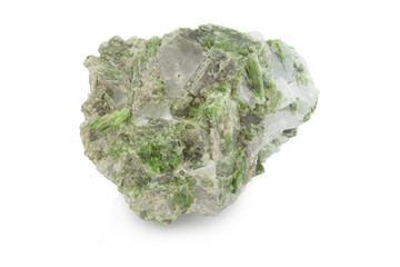 green mineral of clorite and quartz in white background