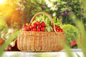 vegetables and fruits on wooden desk 
