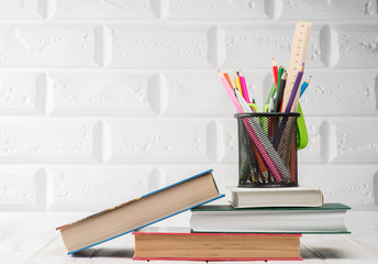 Pencil case and books