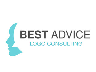 Vector brand for consulting agency, best advice. Logo design with symbol of speech bubble and face of man.