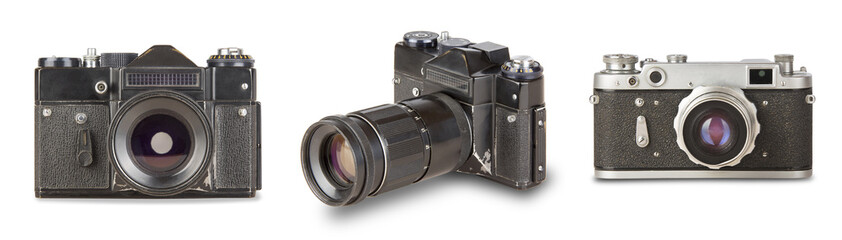 set old, vintage, retro camera  isolated