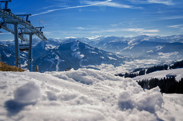 Austrian alp landscape with skilifts