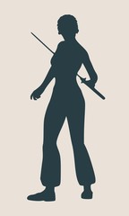 Karate martial art silhouette of woman in sword fight karate pose