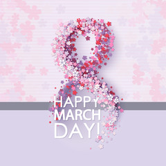 Women day background with frame flowers. 8 March invitation card. Vector illustration.