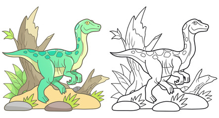 cartoon dinosaur gallimimus went for a walk   © fargon