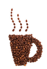 Coffee mug of coffee beans