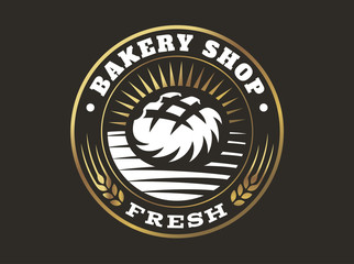 Bread logo - vector illustration. Bakery emblem design on black background