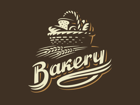 Bread basket logo - vector illustration. Bakery emblem design on dark background