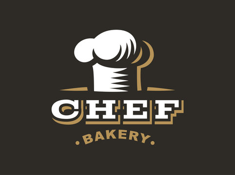 Chef logo - vector illustration. Bakery emblem design on black background