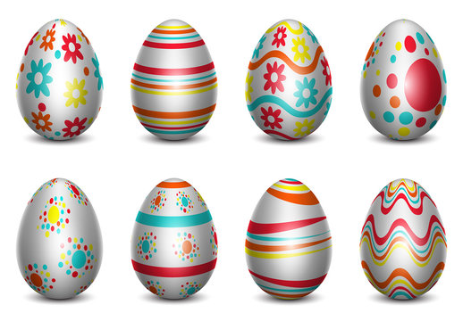 Three-Color Easter Egg Icon Set 