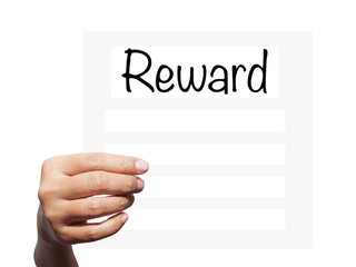 Hand present Rewards on blank transparent board with a marker is