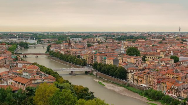 Beautiful timelapse video with panoramic landscape of Verona city, Italy