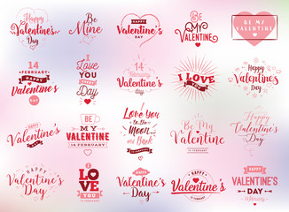 Happy Valentines day typography set. Vector design. - obrazy, fototapety, plakaty