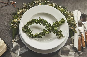 Ichthys symbol formed with floral plants