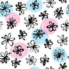 Seamless pattern with hand drawn flowers 