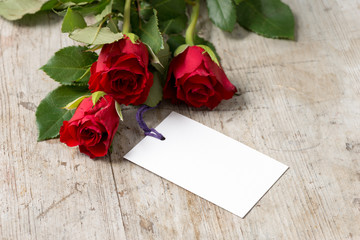 Three Roses and Blank Card for Valentines Mothers' Day