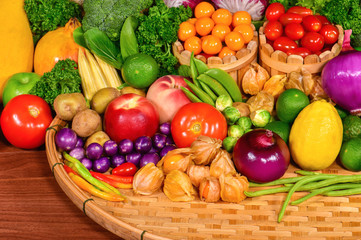 Various fresh fruits and vegetables organic for eating healthy