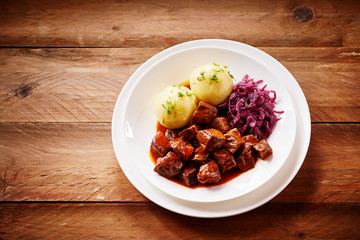 Overhead view of chunky beef dish
