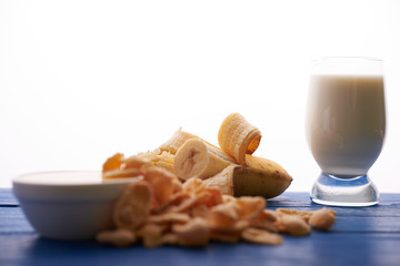 milk, banana, honey and corn flakes