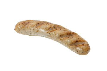 Fried smoked sausage or wurst isolate on white background.