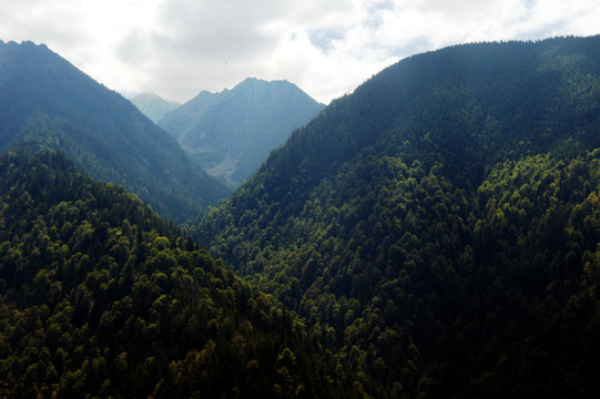 Fototapeta Fagaras mountains landscape forest trees high mountains spooky