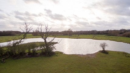 A lake in winter early evening