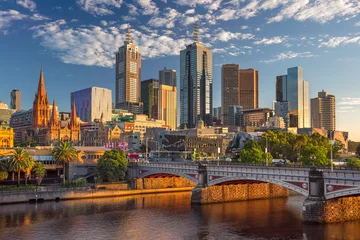 Fototapete Ozeanien Melbourne. Stadtbild von Melbourne, Australien während des Sommersonnenaufgangs.