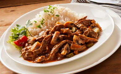 Close up of Beef goulash stroganoff