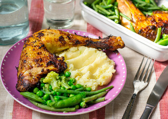 Roasted chicken legs with adjika and tomato sauce