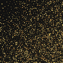 Gold confetti. Abstract random scatter on black background. Vector illustration.