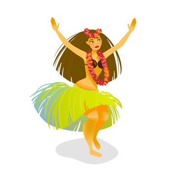 Illustration of a Hawaiian hula dancer woman