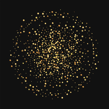 Gold confetti. Double circle on black background. Vector illustration.
