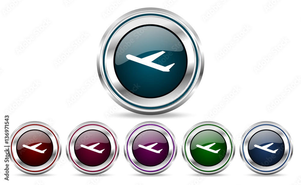 Poster Deparures silver metallic web and mobile phone set of vector icons isolated on white background in eps 10.