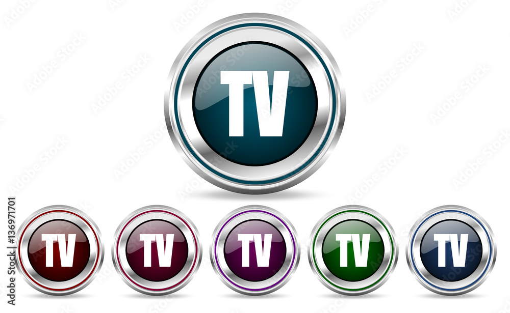 Poster tv silver metallic web and mobile phone set of vector icons isolated on white background in eps 10.