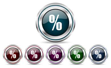 Percent silver metallic web and mobile phone set of vector icons isolated on white background in eps 10.