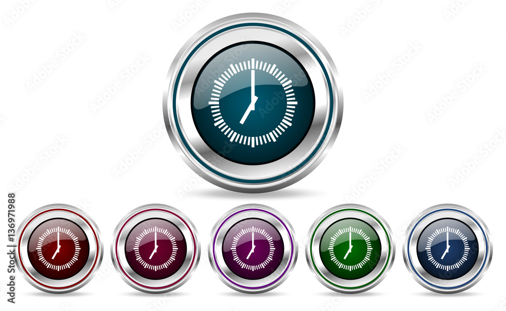 Poster Time silver metallic web and mobile phone set of vector icons isolated on white background in eps 10.
