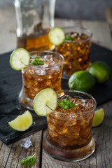 Rum and cola cocktail in glasses