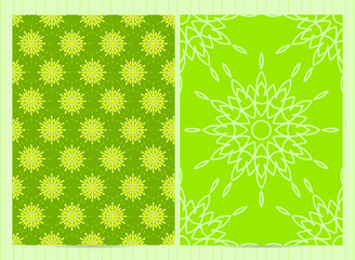 A4 format cards decorated with mandala in green colors. Vector template in eastern, oriental style for restaurant menu, flyer, greeting card, brochure, book cover and any other decoration.