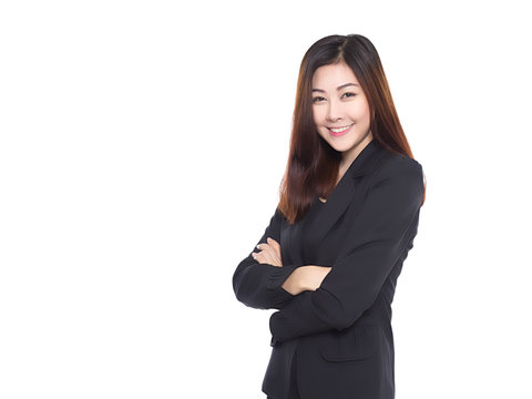 Business Woman With Smiling Face Isolated On White Background, Young Asian Girl