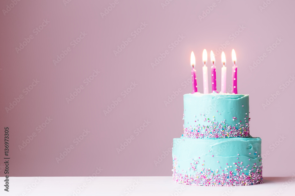 Canvas Prints birthday cake with pink candles