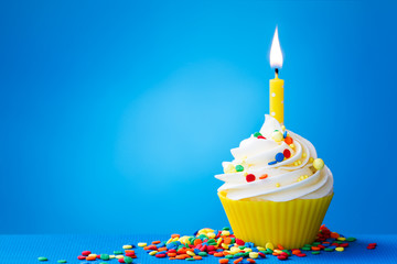 Yellow birthday cupcake