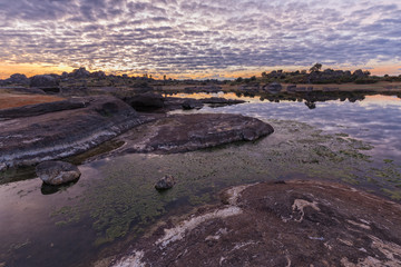 Sunrise in the Natural Area of Barruecos. Malpartida de Caceres. Extremadura. Spain.