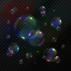 Vector collection of realistic soap bubbles on the transparent background.