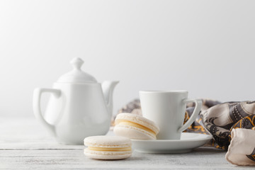 woman breakfast on table with cup of tea